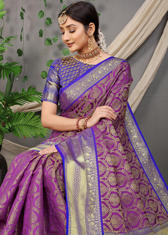 Purple Kanjivaram Silk Saree With Blouse Piece