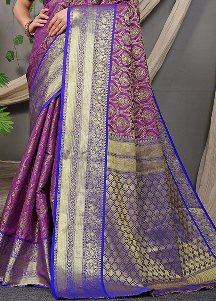 Purple Kanjivaram Silk Saree With Blouse Piece