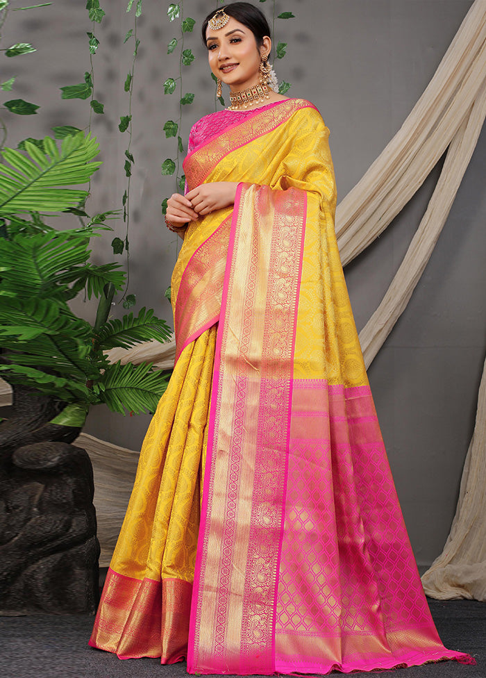 Yellow Kanjivaram Silk Saree With Blouse Piece