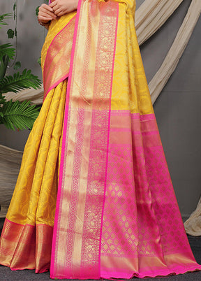 Yellow Kanjivaram Silk Saree With Blouse Piece