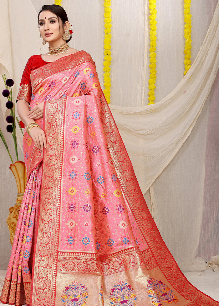 Baby Pink Dupion Silk Saree With Blouse Piece