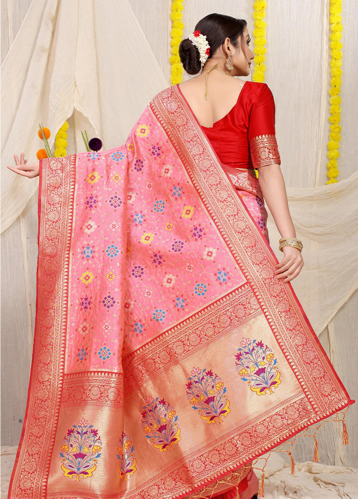 Baby Pink Dupion Silk Saree With Blouse Piece