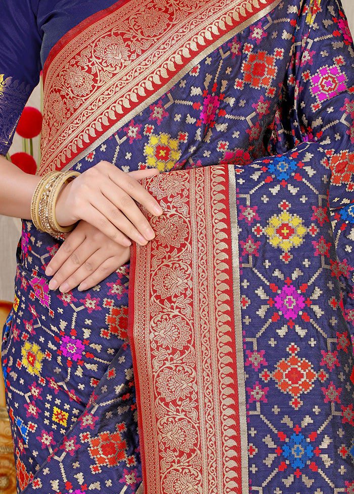 Navy Blue Dupion Silk Saree With Blouse Piece