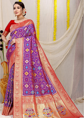 Purple Dupion Silk Saree With Blouse Piece