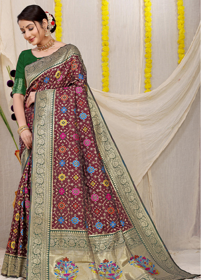 Wine Dupion Silk Saree With Blouse Piece