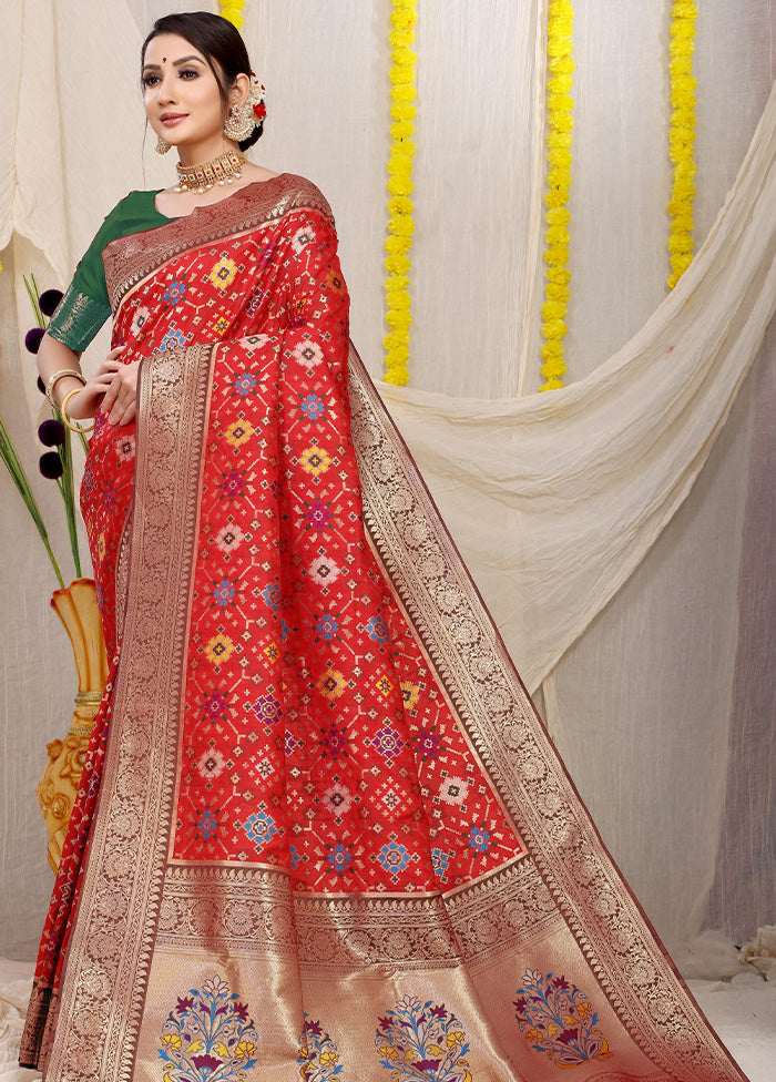 Red Dupion Silk Saree With Blouse Piece