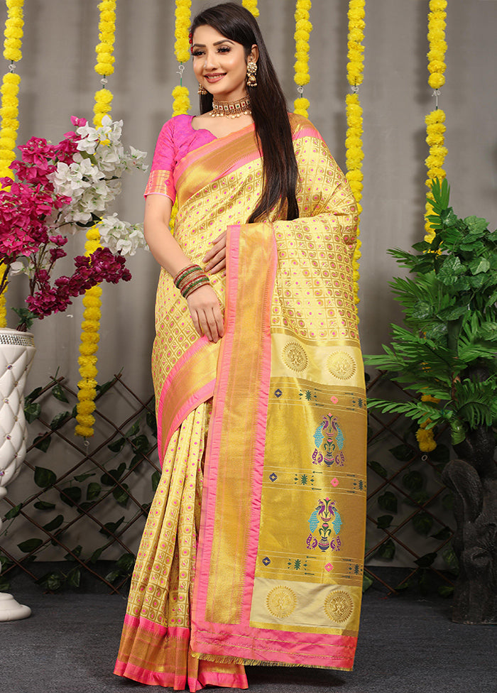 Yellow Banarasi Silk Saree With Blouse Piece