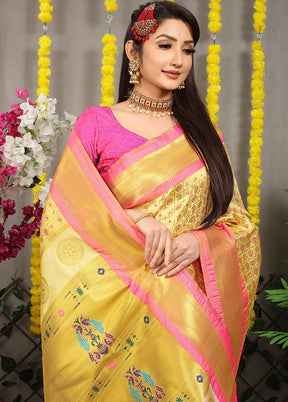 Yellow Banarasi Silk Saree With Blouse Piece