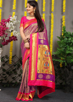 Purple Banarasi Silk Saree With Blouse Piece