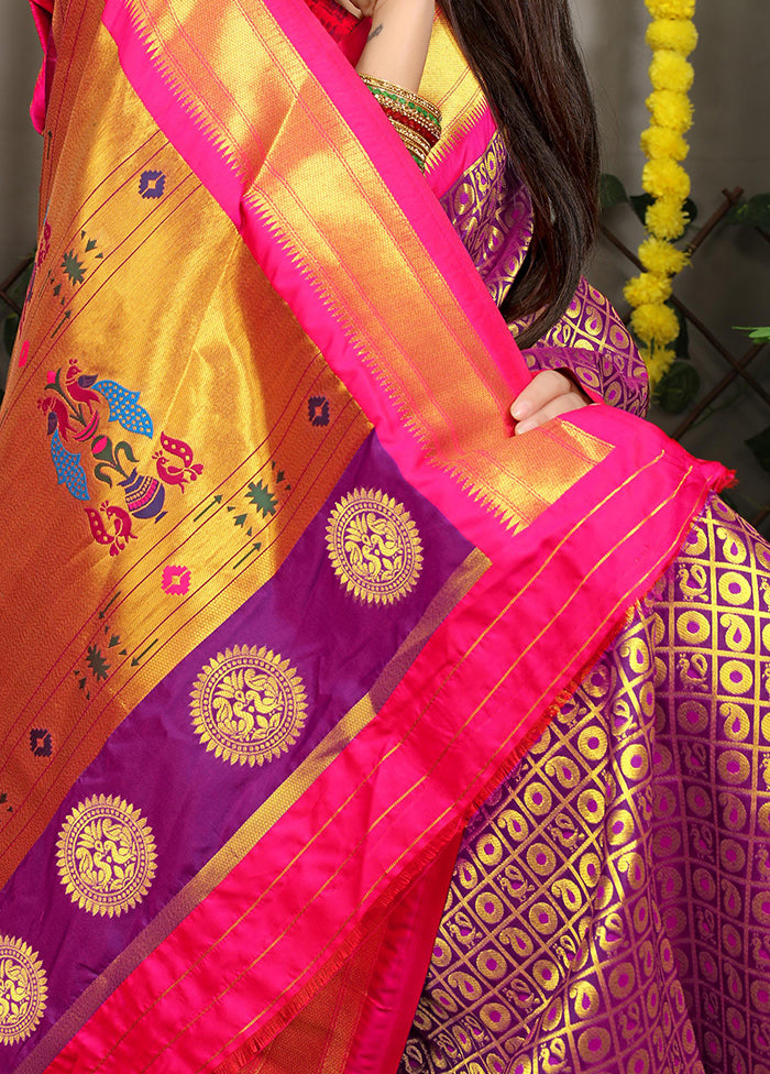 Purple Banarasi Silk Saree With Blouse Piece