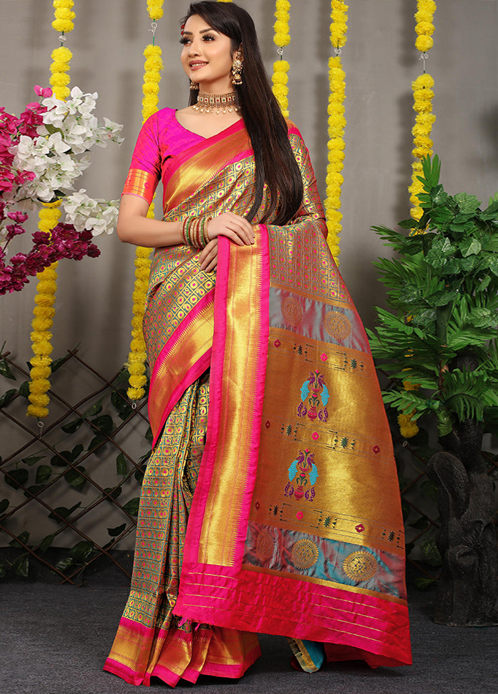 Grey Banarasi Silk Saree With Blouse Piece