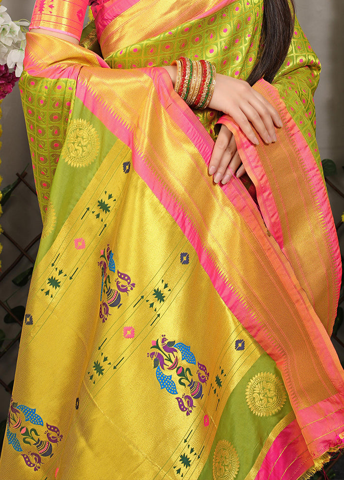 Green Banarasi Silk Saree With Blouse Piece