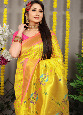 Yellow Banarasi Silk Saree With Blouse Piece