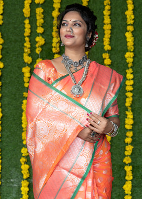 Peach Dupion Silk Saree With Blouse Piece