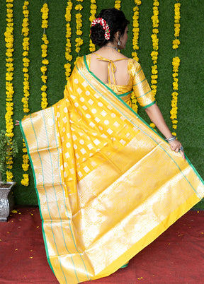 Yellow Dupion Silk Saree With Blouse Piece