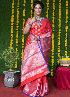 Red Dupion Silk Saree With Blouse Piece