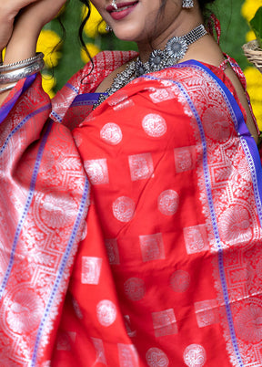 Red Dupion Silk Saree With Blouse Piece