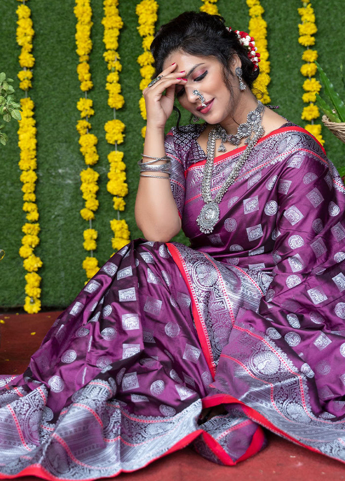 Wine Dupion Silk Saree With Blouse Piece