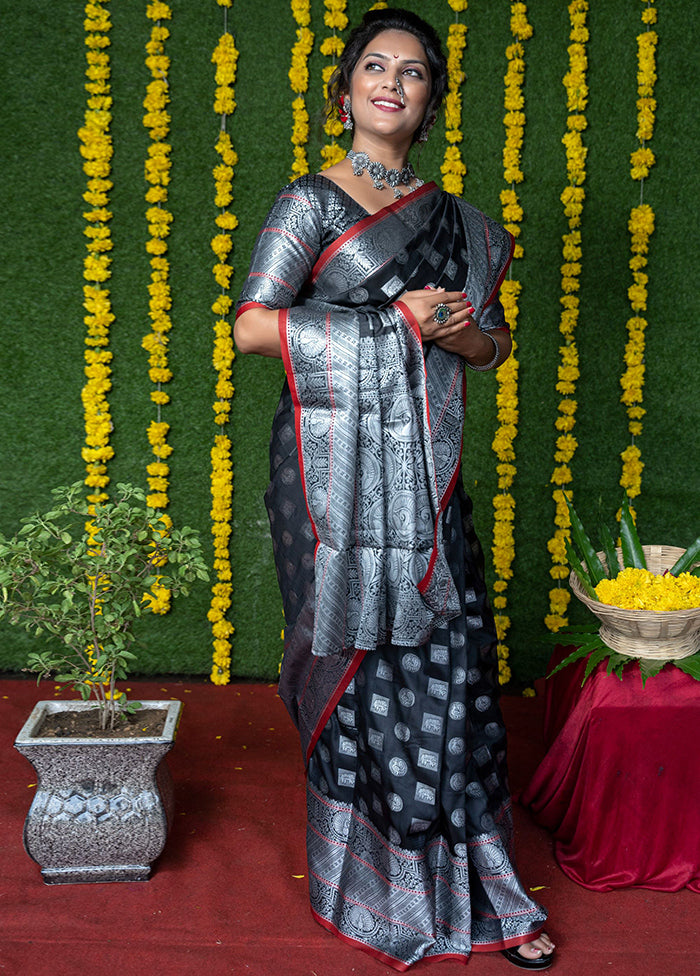 Black Dupion Silk Saree With Blouse Piece