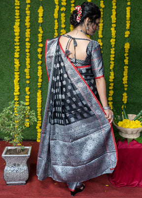 Black Dupion Silk Saree With Blouse Piece