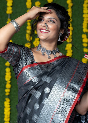 Black Dupion Silk Saree With Blouse Piece