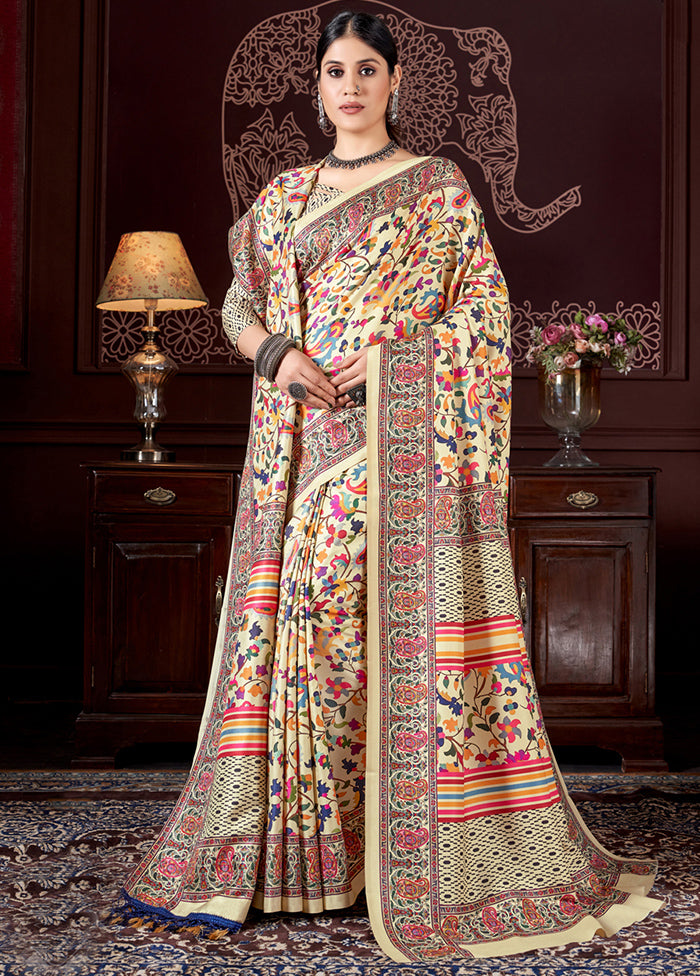 Multicolor Pasmina Silk Saree With Blouse Piece - Indian Silk House Agencies