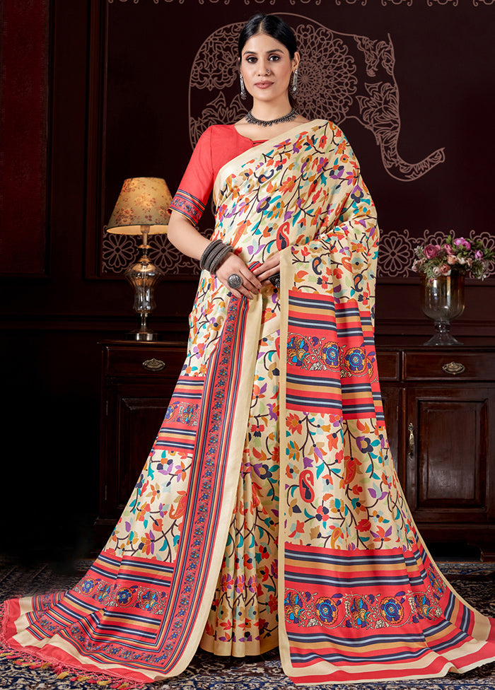 Multicolor Pasmina Silk Saree With Blouse Piece - Indian Silk House Agencies