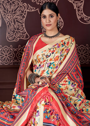 Multicolor Pasmina Silk Saree With Blouse Piece - Indian Silk House Agencies