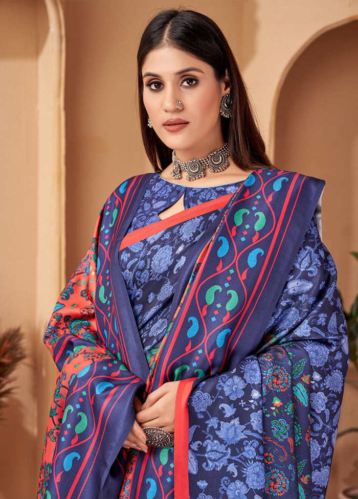 Multicolor Pasmina Silk Saree With Blouse Piece - Indian Silk House Agencies