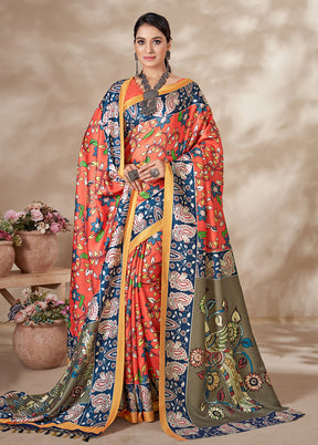 Multicolor Pasmina Silk Saree With Blouse Piece - Indian Silk House Agencies