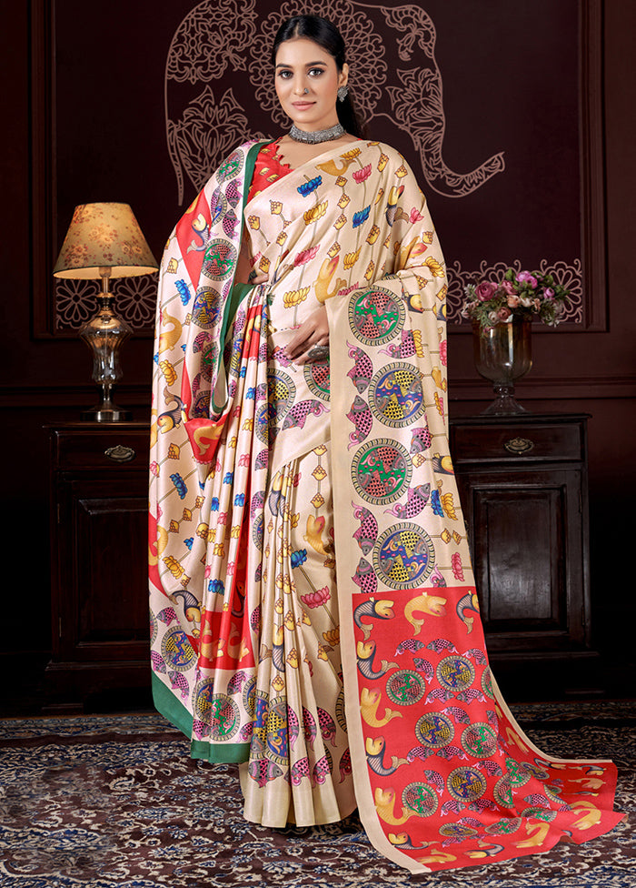 Multicolor Pasmina Silk Saree With Blouse Piece - Indian Silk House Agencies