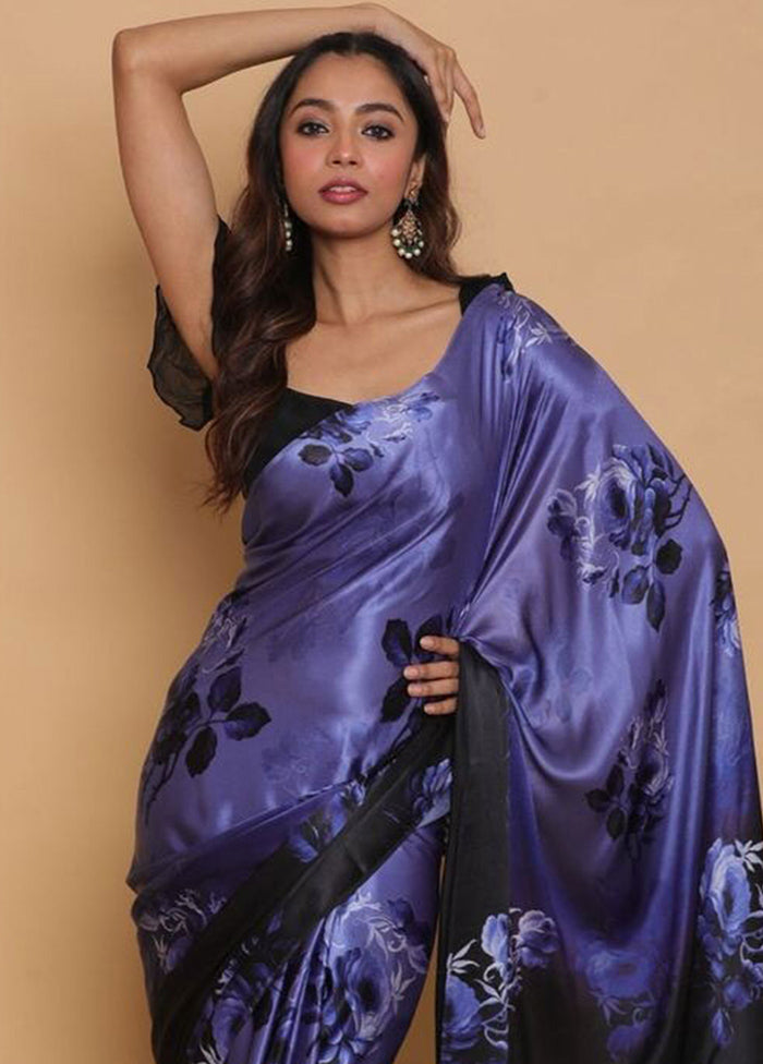 Blue Pure Satin Silk Saree With Blouse Piece - Indian Silk House Agencies