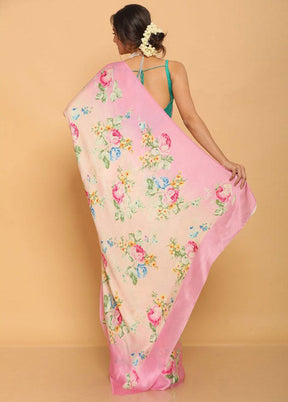 Pink Pure Satin Silk Saree With Blouse Piece - Indian Silk House Agencies