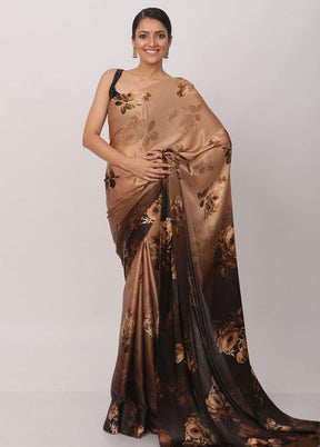 Coffee Pure Satin Silk Saree With Blouse Piece - Indian Silk House Agencies