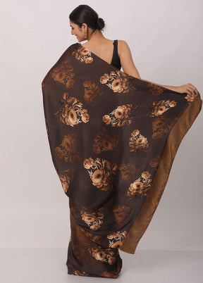 Coffee Pure Satin Silk Saree With Blouse Piece - Indian Silk House Agencies