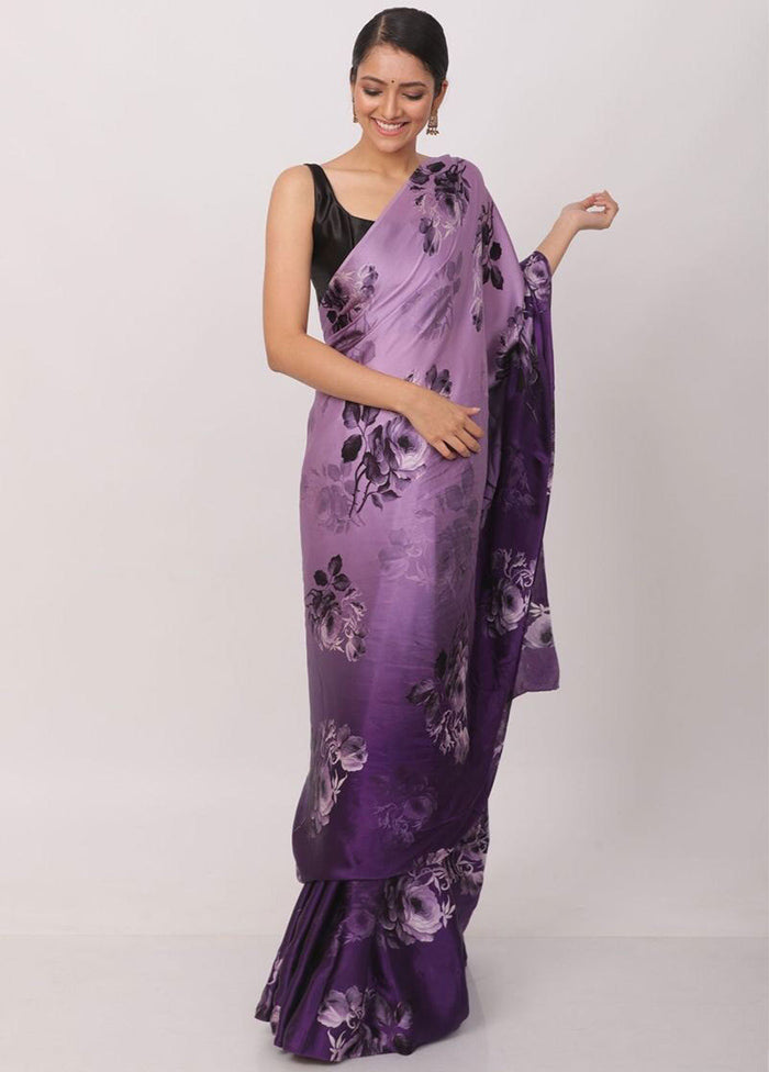 Purple Pure Satin Silk Saree With Blouse Piece - Indian Silk House Agencies