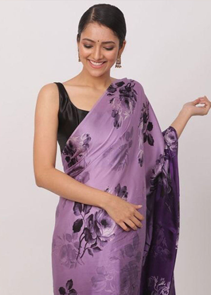 Purple Pure Satin Silk Saree With Blouse Piece - Indian Silk House Agencies