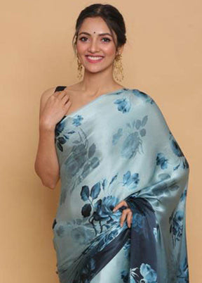 Blue Pure Satin Silk Saree With Blouse Piece - Indian Silk House Agencies