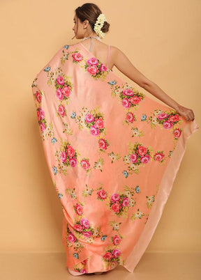 Peach Pure Satin Silk Saree With Blouse Piece - Indian Silk House Agencies