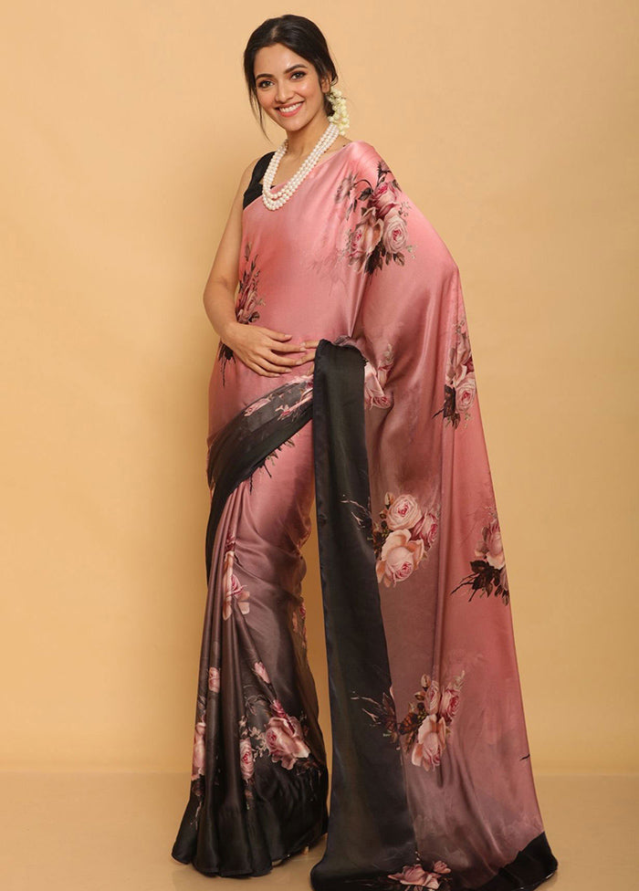 Pink Pure Satin Silk Saree With Blouse Piece - Indian Silk House Agencies