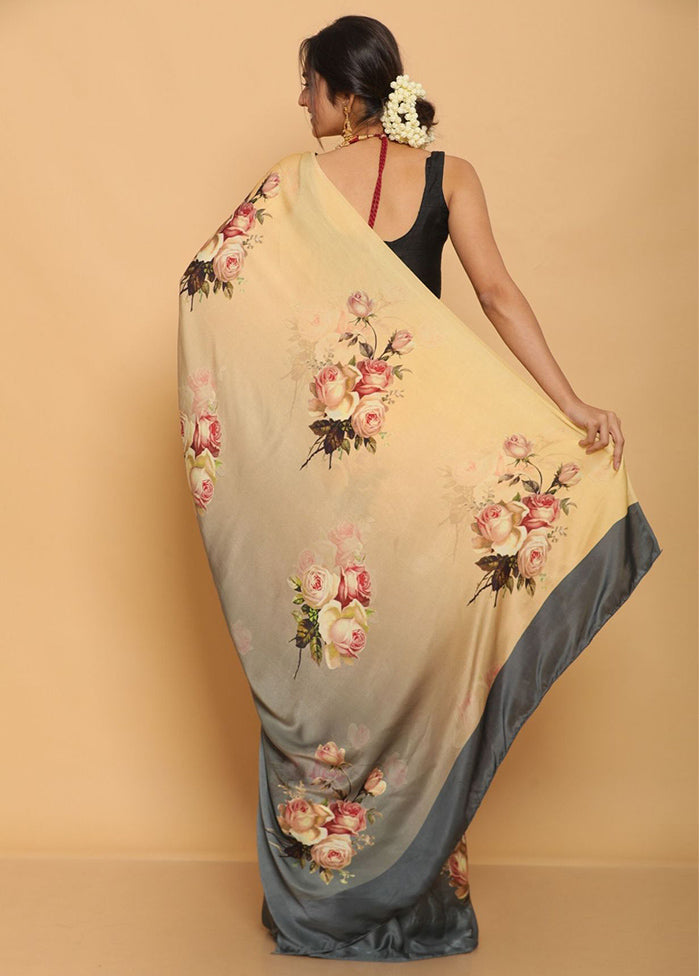 Cream Pure Satin Silk Saree With Blouse Piece - Indian Silk House Agencies