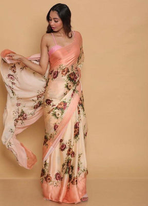 Peach Pure Satin Silk Saree With Blouse Piece - Indian Silk House Agencies