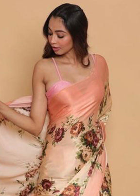 Peach Pure Satin Silk Saree With Blouse Piece - Indian Silk House Agencies