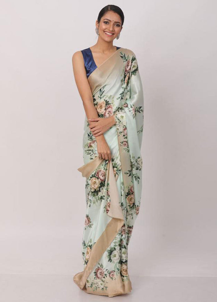 Sea Green Pure Satin Silk Saree With Blouse Piece - Indian Silk House Agencies