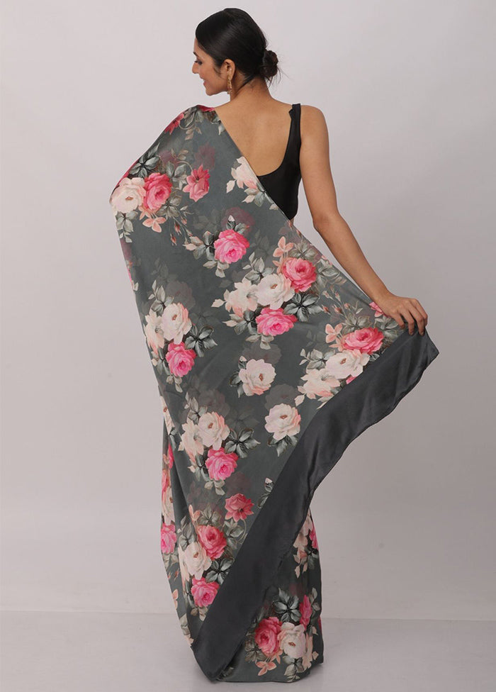 Black Pure Satin Silk Saree With Blouse Piece - Indian Silk House Agencies