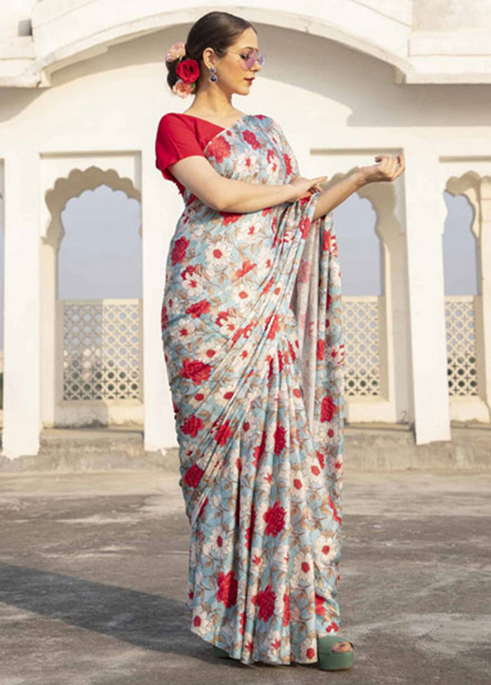 Multicolor Pure Satin Silk Saree With Blouse Piece - Indian Silk House Agencies