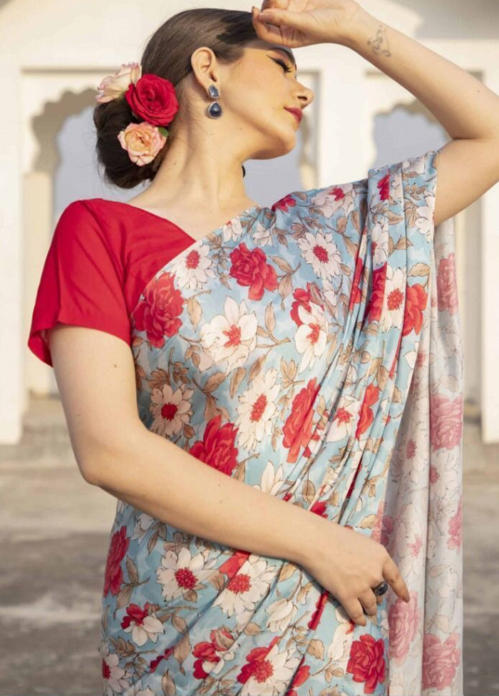 Multicolor Pure Satin Silk Saree With Blouse Piece - Indian Silk House Agencies