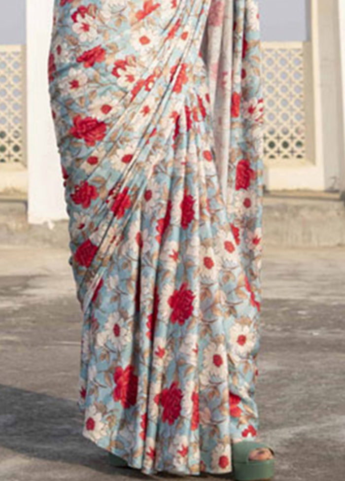 Multicolor Pure Satin Silk Saree With Blouse Piece - Indian Silk House Agencies