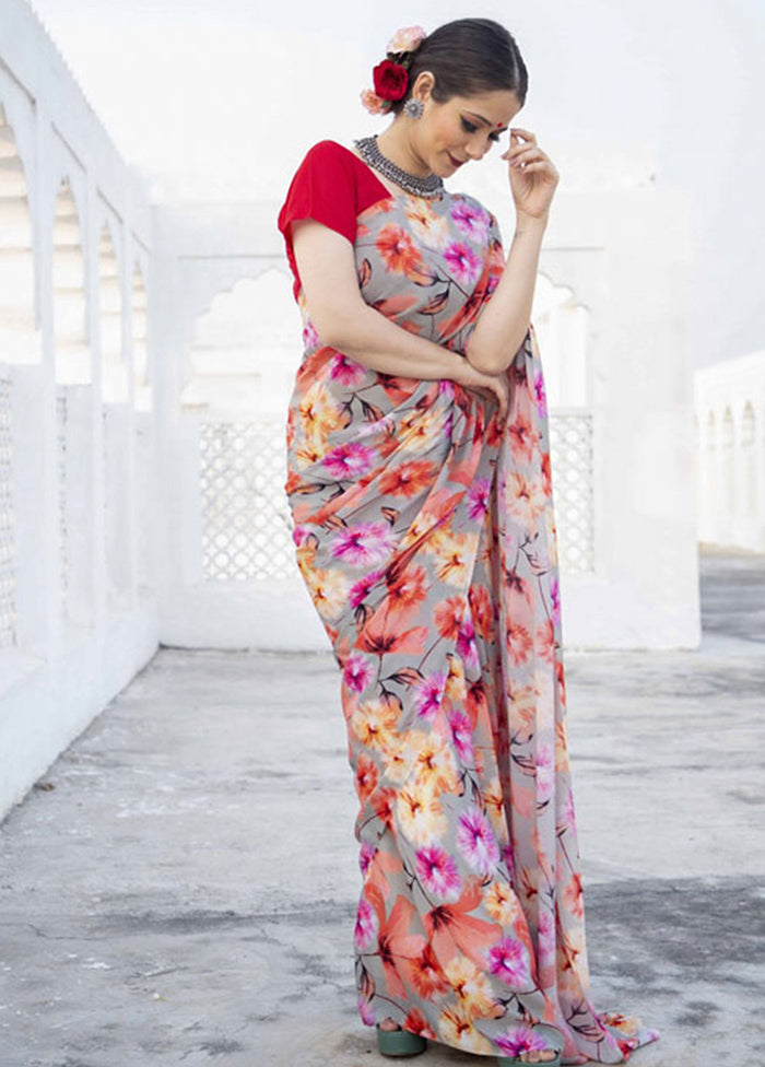 Multicolor Pure Satin Silk Saree With Blouse Piece - Indian Silk House Agencies