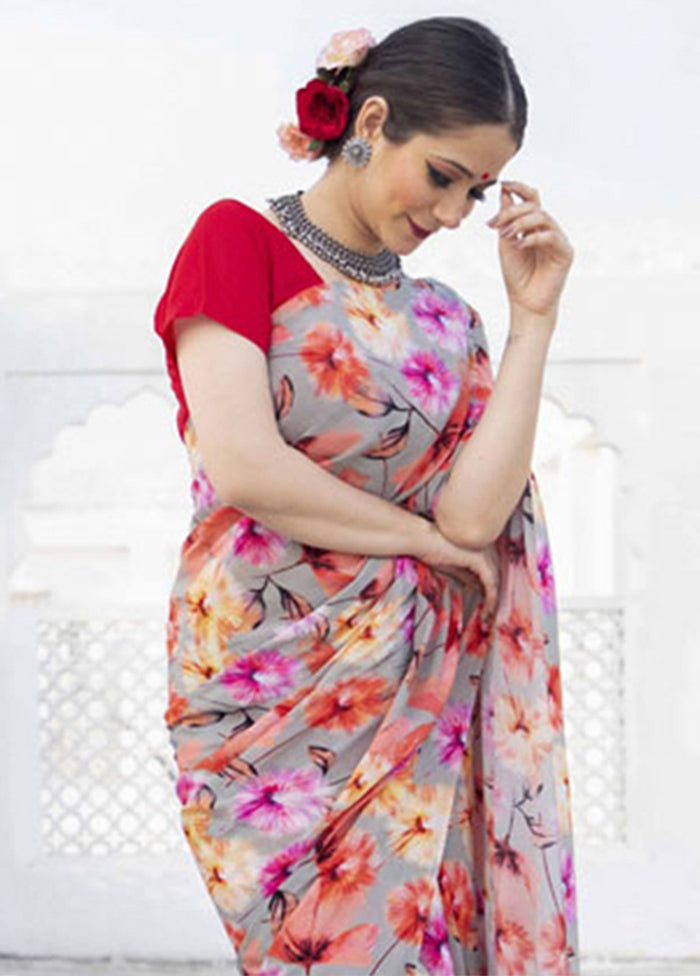 Multicolor Pure Satin Silk Saree With Blouse Piece - Indian Silk House Agencies